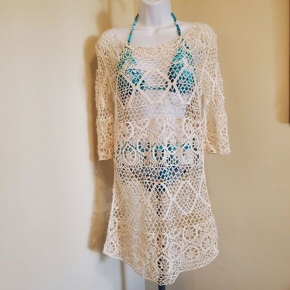NEW Scoop Neck Woven Bathing Suit Beach Cover Up - Picture 7 of 11